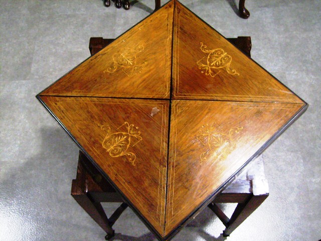 アンティーク　家具 テーブル・ダイニングセット ゲームテーブル（折りたたみ式・象嵌）