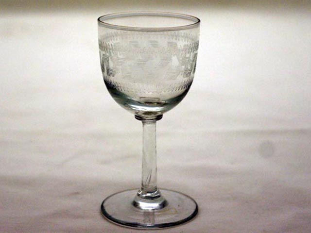 アンティーク　ガラス クリアー系 ワイングラス　keyパターン　(5客セット)