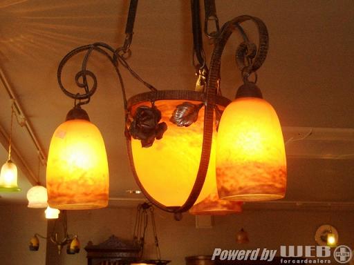 アールヌーボー様式　シャンデリア小3灯+大１灯　デュゲ,アンティーク　照明,シャンデリア・ハンギングランプ