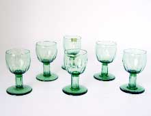 アンティーク　ガラス グリーン・ブルー系 グラス　シェリーグラス　グリーン　(6個）セット