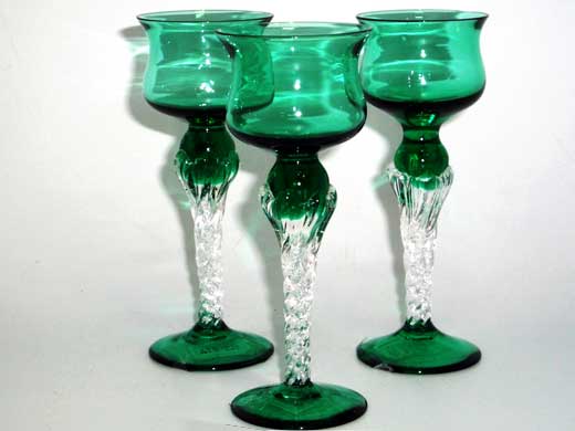 グラス　シェリーグラス　グリーン(3個)セット アンティーク　ガラス グリーン・ブルー系