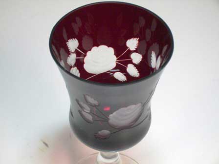 ボヘミアン　ルービー　カットガラス　(6個セット）,アンティーク　ガラス,赤系　クランベリー・ルービーなど