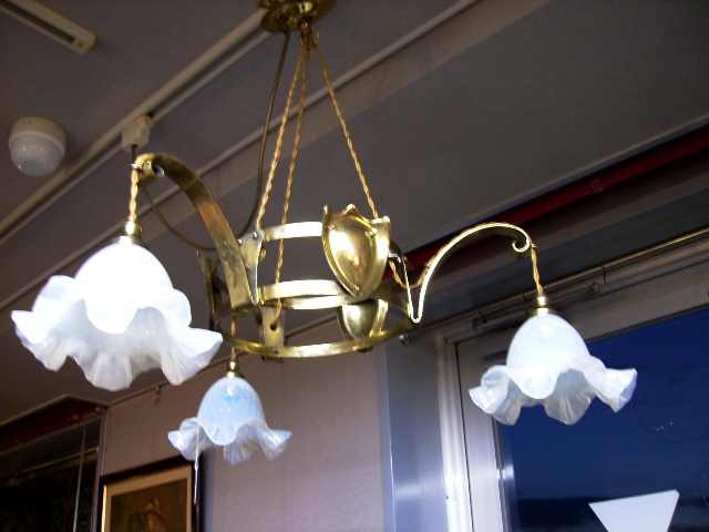 3灯　シャンデリア　（4277・4770　シェード付き）,アンティーク　照明,シャンデリア・ハンギングランプ