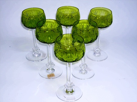 アンティーク　ガラス グリーン・ブルー系 グラス　ワイングラス　ライムグリーン(6ヶ）セット