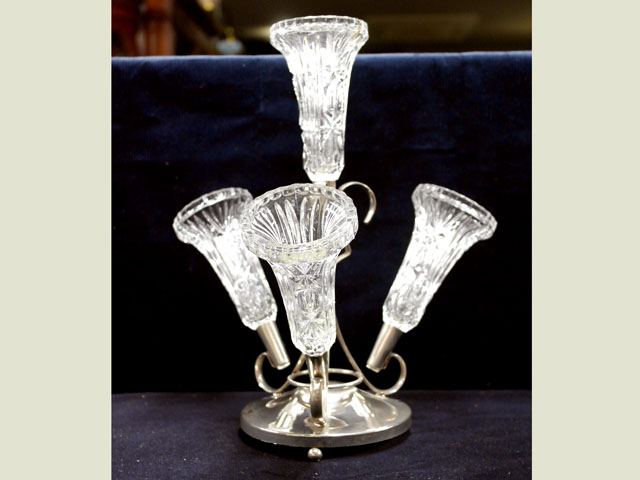 アンティーク　ガラス クリアー系 バーズ（花器）　カットガラス