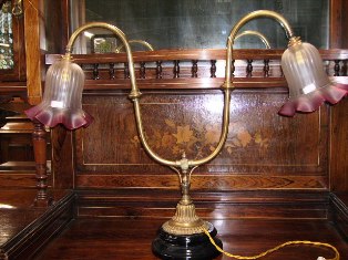 ランプスタンド　２灯用　(シェード付き）,アンティーク　照明,ランプ（すでに組み合わせられている照明）