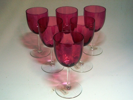 ワイングラス　クランベリー　６個セット,アンティーク　ガラス,赤系　クランベリー・ルービーなど
