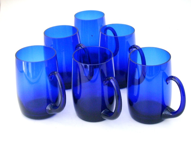 ビアジョッキ　グラス　6客セット,アンティーク　ガラス,グリーン・ブルー系