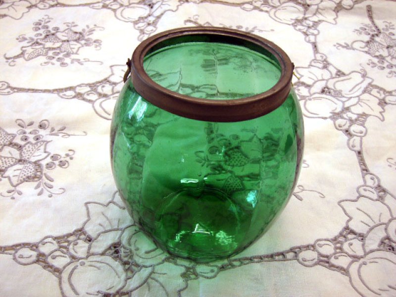 画像2: クッキー入れ　グリーンクグラス・シルバープレート蓋付 (2)