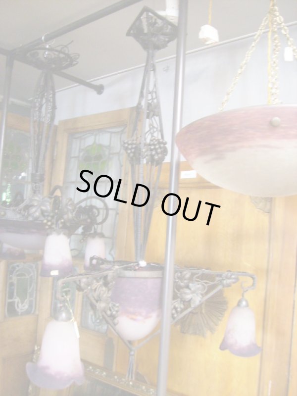 画像1: アールヌーボー様式　ハンギングランプ　大１灯＆小３灯　デュゲ (1)