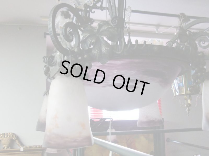 画像6: アールヌーボー様式　ハンギングランプ　大１灯＋小４灯　デュゲ (6)