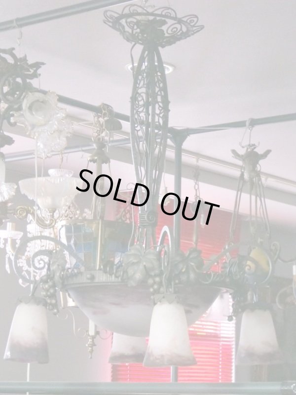 画像7: アールヌーボー様式　ハンギングランプ　大１灯＋小４灯　デュゲ (7)