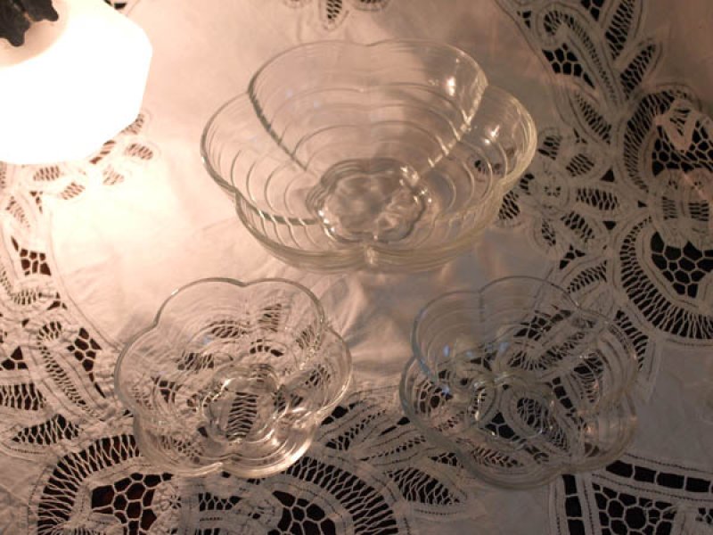 画像3: クリアガラス　花形ボウル　セット　（大ｘ1、小ｘ２） (3)