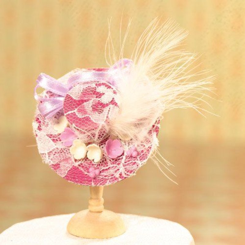 画像2: 羽付き婦人用帽子　マゼンタ/レース