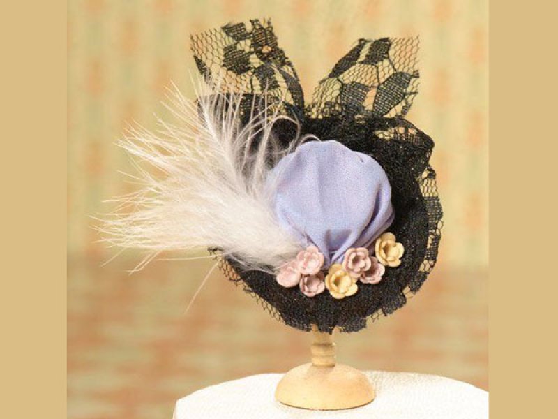 画像1: 羽付き婦人用帽子　ブラック/レース (1)