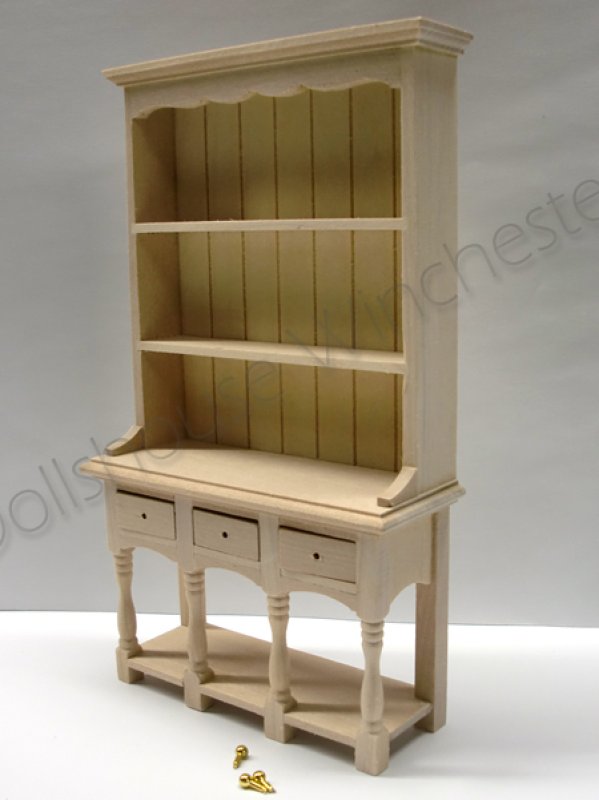 画像3: キッチン　ドレッサー（食器飾り棚　引出し3　未塗装 (3)