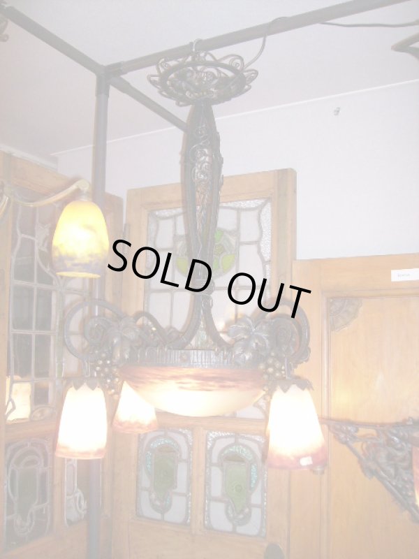 画像1: アールヌーボー様式　ハンギングランプ　大１灯＋小４灯　デュゲ (1)