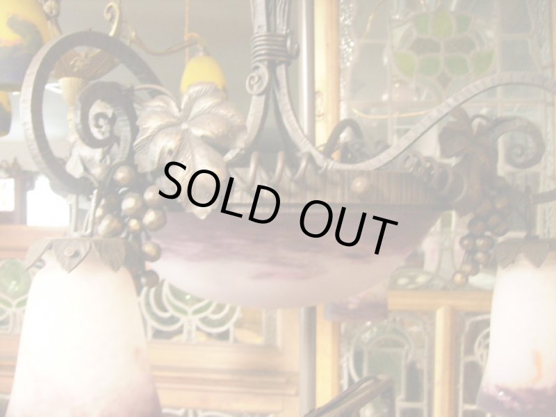 画像2: アールヌーボー様式　ハンギングランプ　大１灯＋小４灯　デュゲ (2)