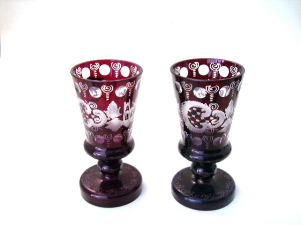 画像2: ボヘミアン　ルビー　カットグラス　ペア (2)