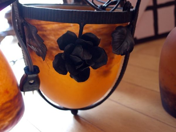 画像5: アールヌーボー様式 シャンデリア小3灯+大1灯 デュゲ DEGUE  (5)