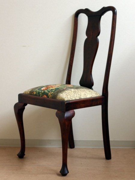 画像2: クイーンアンスタイル アーム無し 1脚 張替済み (2)