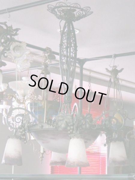 画像7: アールヌーボー様式 ハンギングランプ 大1灯+小4灯 デュゲ (7)