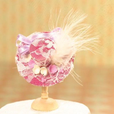 画像2: 羽付き婦人用帽子　マゼンタ/レース