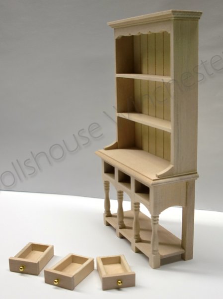 画像4: キッチン　ドレッサー（食器飾り棚　引出し3　未塗装 (4)