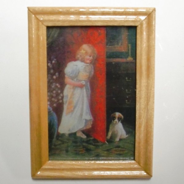 画像1: 絵画　子供と子犬 (1)