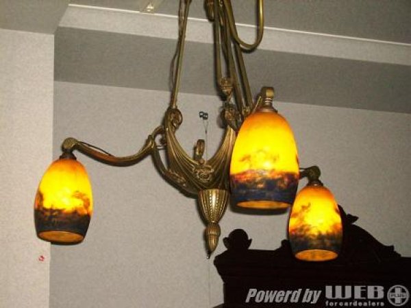 画像3: アールヌーボー シャンデリア3灯 ミューラ兄弟  (3)
