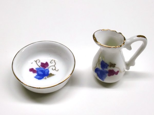 1/12サイズのドールハウス用ミニチュア　洗面器＆ジャグ　ラージ