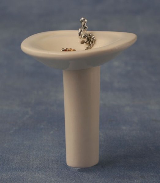 1/12サイズのドールハウス用ミニチュア　足付洗面台(水道蛇口・栓付)半円