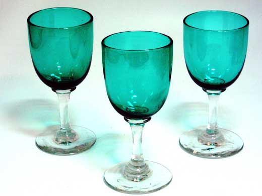 画像1: グラス　ワイングラス　グリーン　3個