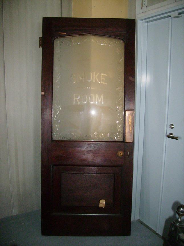 画像1: ステンド　ドア　マホガニー　カット・エッチド　SMOKE ROOM